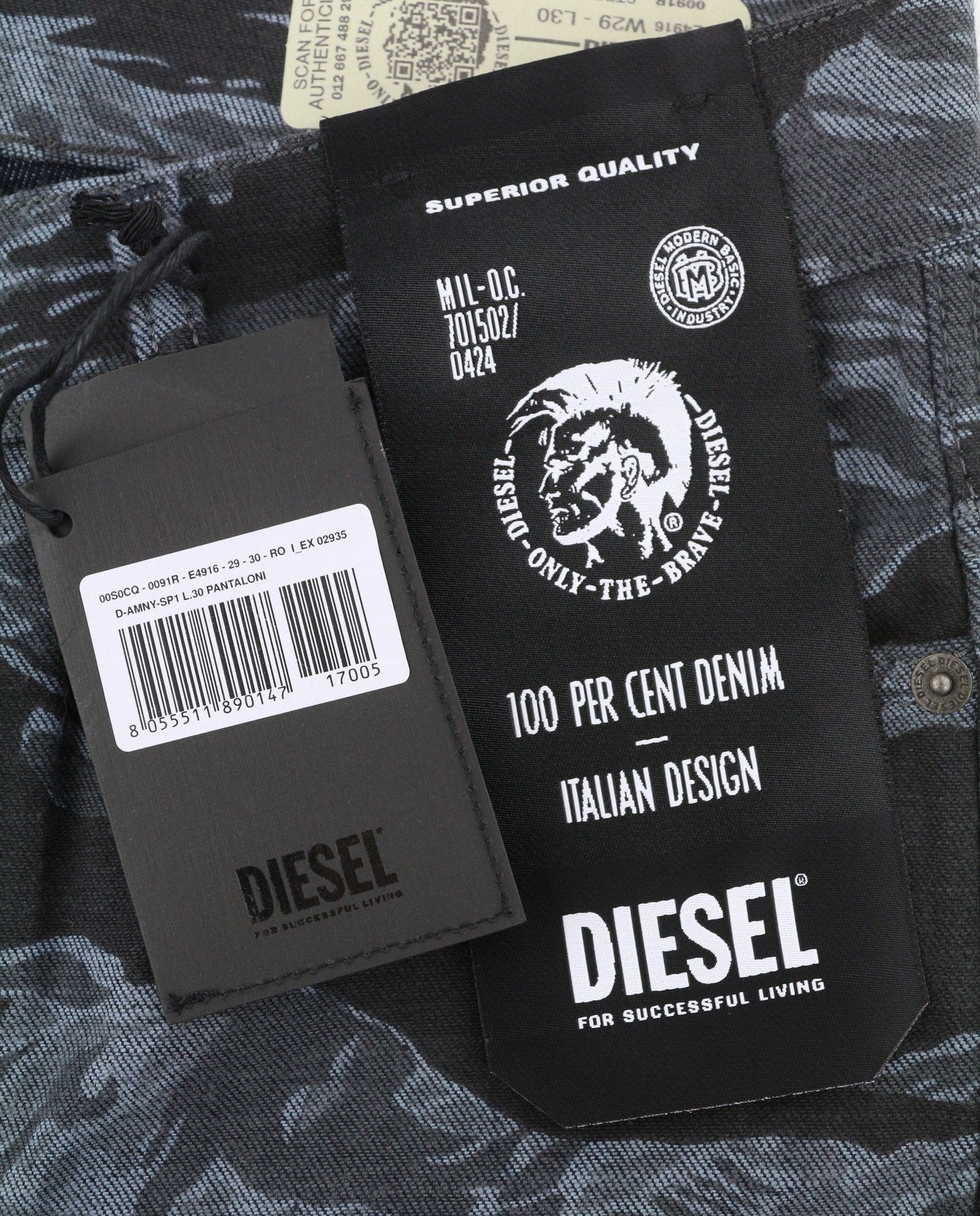 DIESEL D-Amny-SP1 0091R Men Jeans W29/L30 Skinny Stretch Zip Patterned Denim