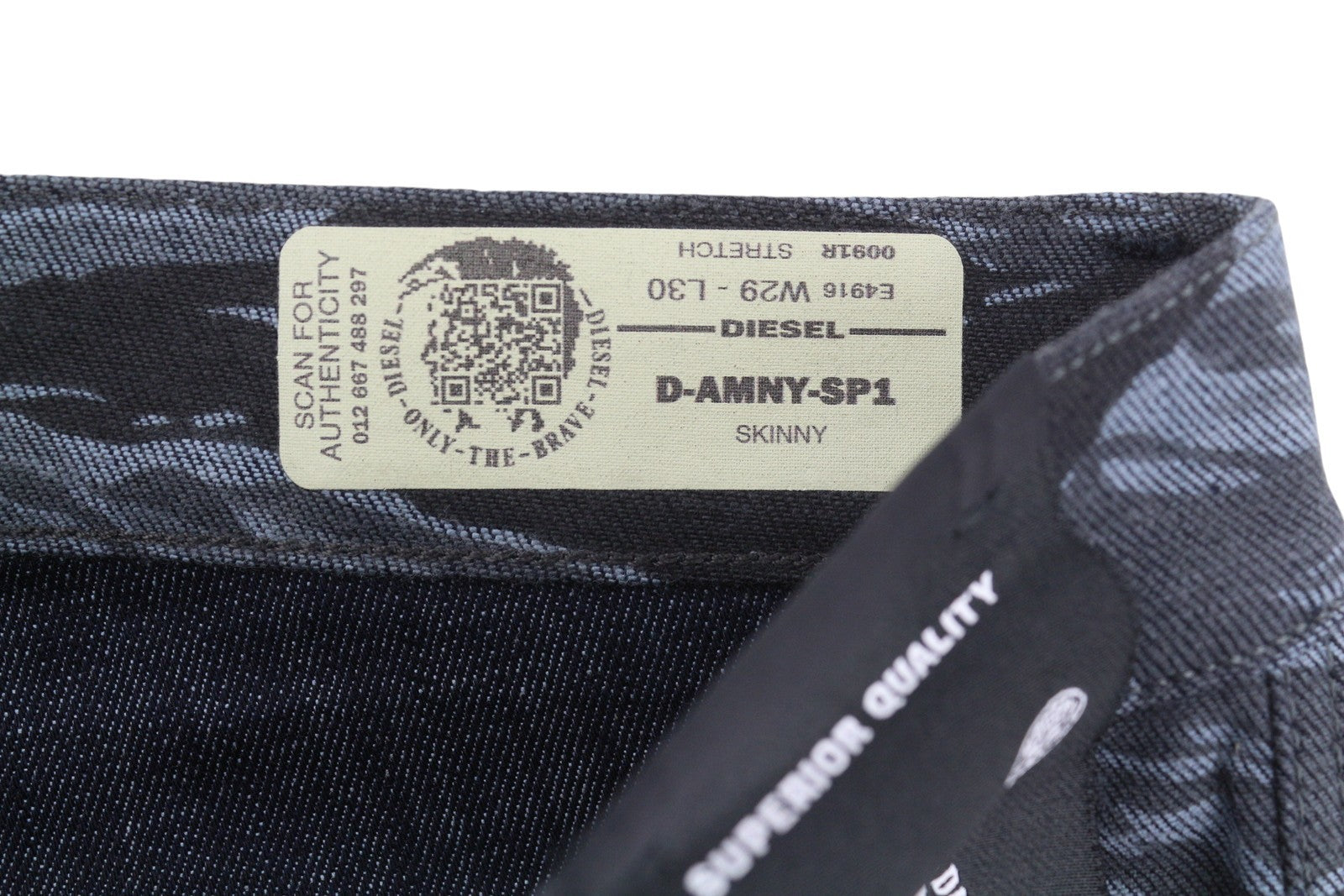 DIESEL D-Amny-SP1 0091R Men Jeans W29/L30 Skinny Stretch Zip Patterned Denim