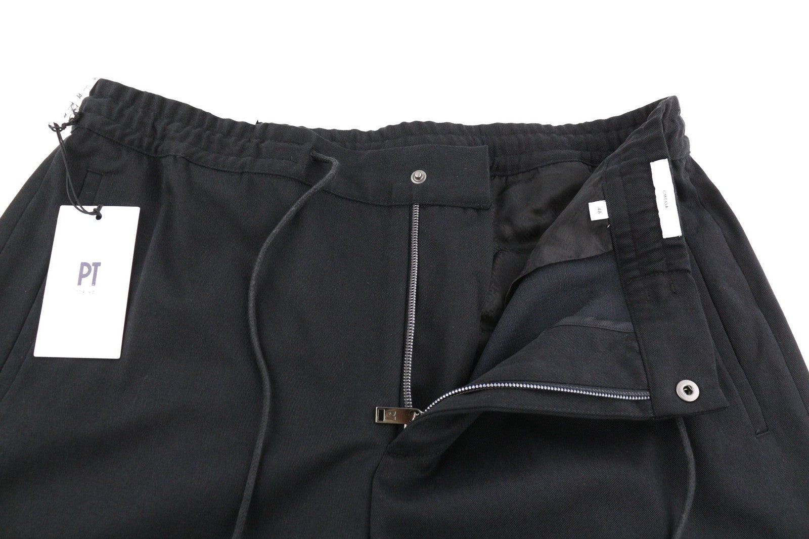PT TORINO Omega Men's 48 W33 Black Elastic Drawstring Slim Fit Zipper Trousers