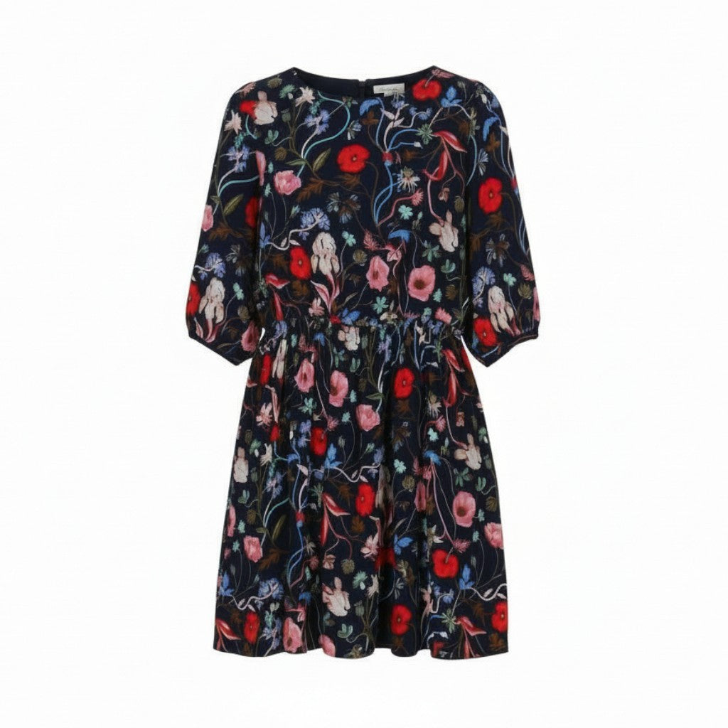 GANT Wild Floral Boatneck Women Dress EU42 Classic Blue Crew Mini Short Sleeve