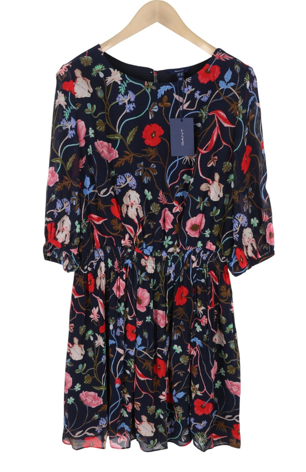 GANT Wild Floral Boatneck Women Dress EU42 Classic Blue Crew Mini Short Sleeve