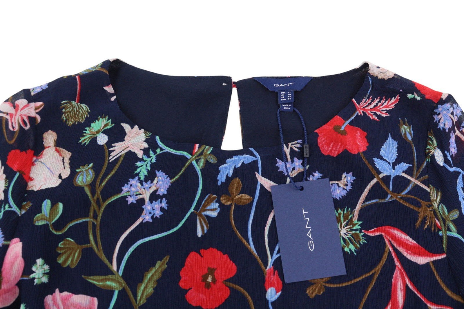 GANT Wild Floral Boatneck Women Dress EU42 Classic Blue Crew Mini Short Sleeve