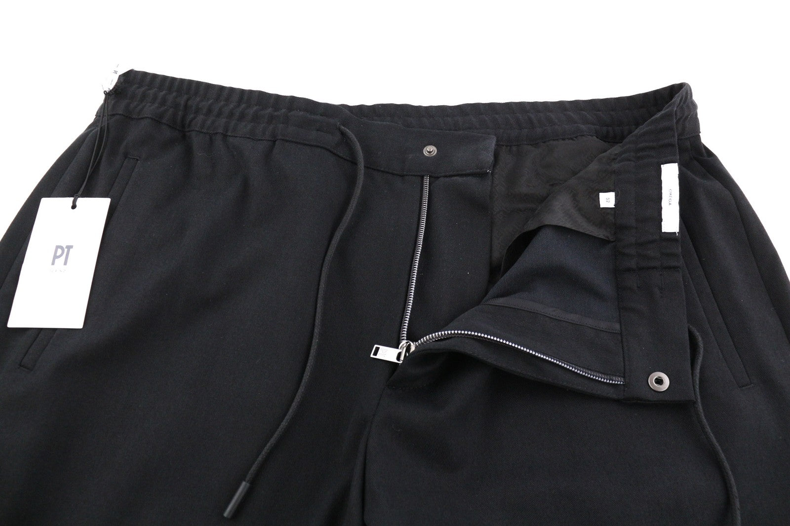 PT TORINO Omega Men's 52 W37 Black Elastic Drawstring Slim Fit Trousers