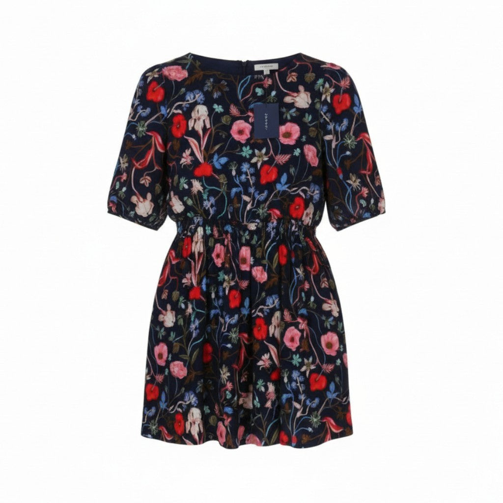 GANT Wild Floral Boatneck Women Dress EU36 Classic Blue Crew Mini Short Sleeve