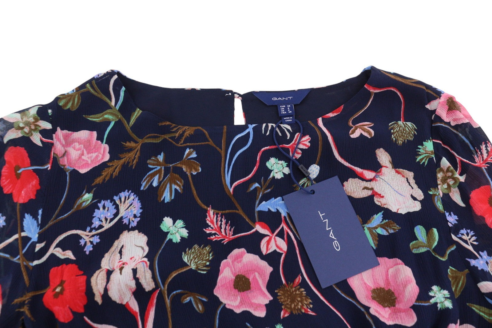 GANT Wild Floral Boatneck Women Dress EU36 Classic Blue Crew Mini Short Sleeve