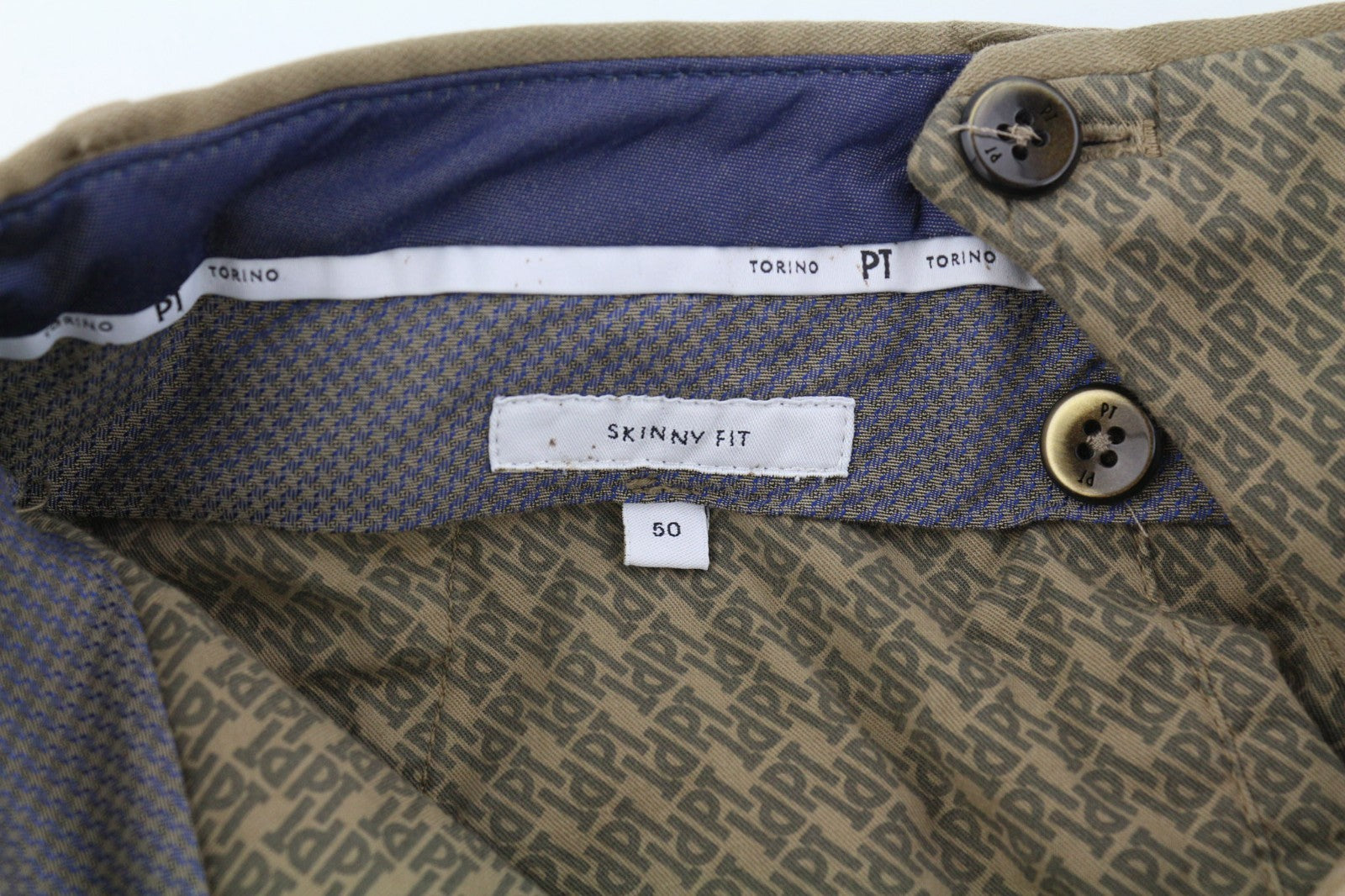 PT TORINO Skinny Fit Men's 50 W33 Brown Chino Zipper Pocket Logo Casual Pants