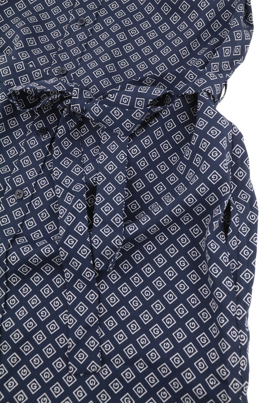 GANT Icon Weave Shirt Women Dress EU34 Marine Spread Button Belted Long Sleeve