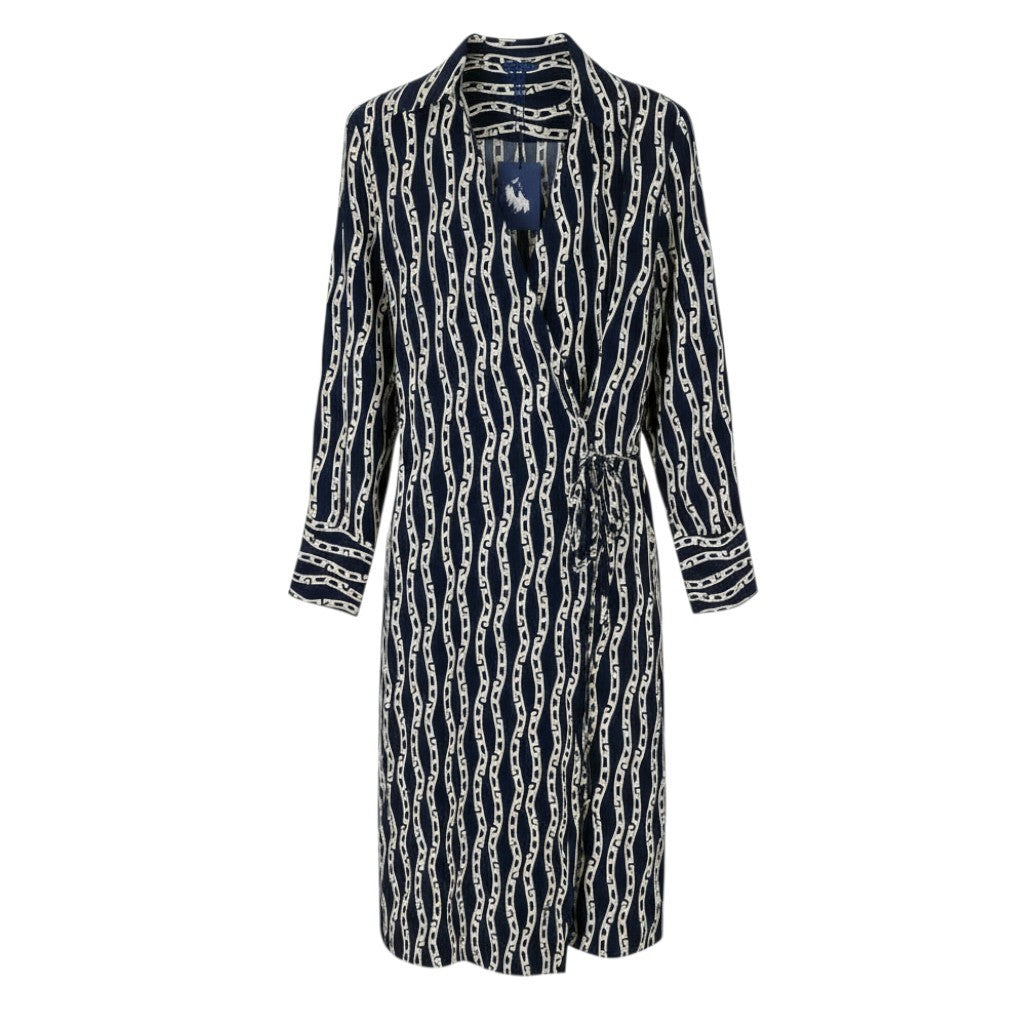 GANT Reg Chain Print Wrap Women Dress EU36 Evening Blue Long Sleeve Midi