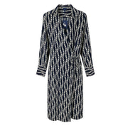 GANT Reg Chain Print Wrap Women Dress EU36 Evening Blue Long Sleeve Midi