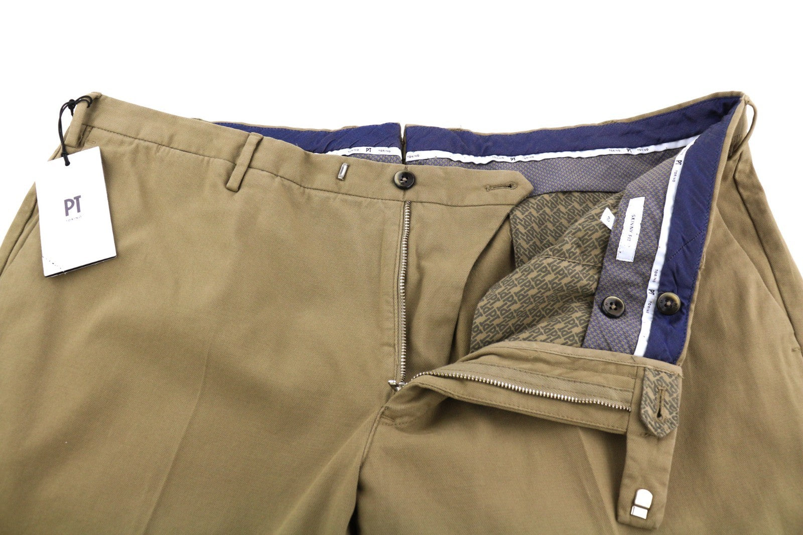 PT TORINO Skinny Fit Men's 60 W41 Brown Chino Zipper Pocket Logo Casual Pants
