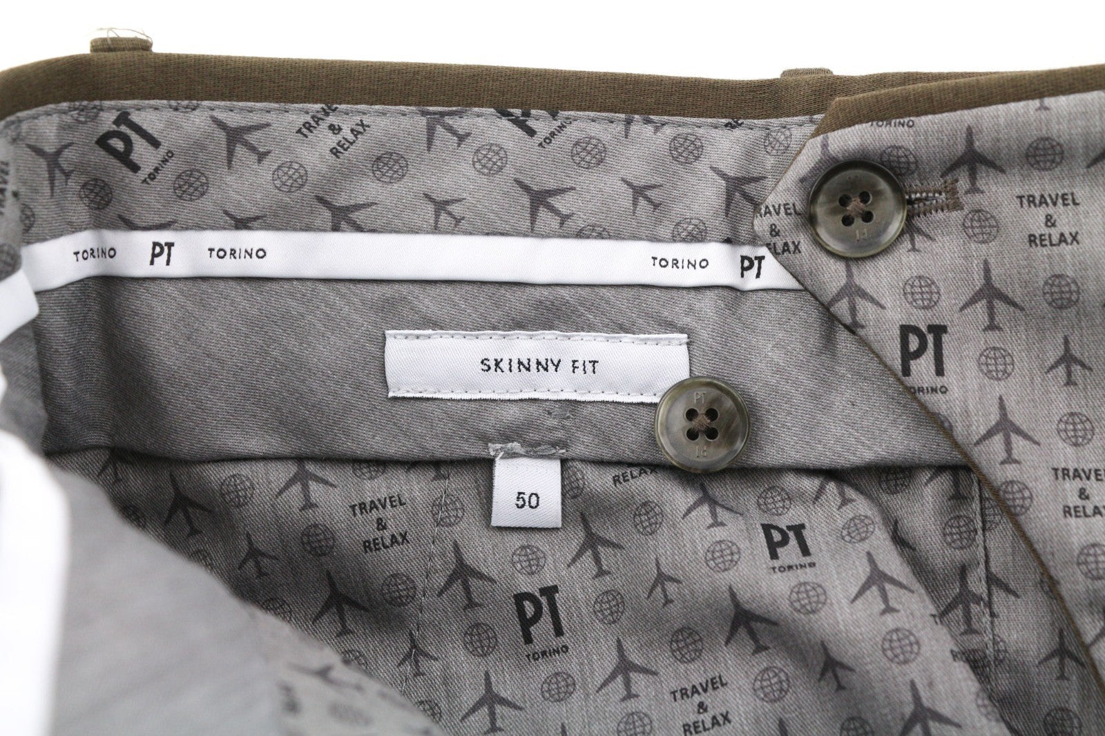 PT TORINO Skinny Fit Men's 50 W33 Mid Brown Chino Zipper Pocket Casual Pants