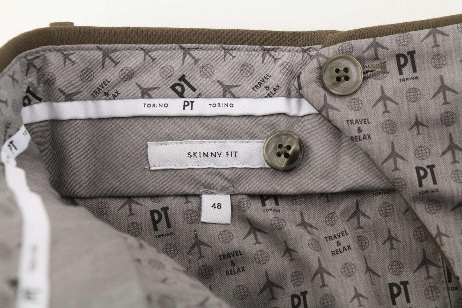 PT TORINO Skinny Fit Men's 48 W33 Mid Brown Chino Zipper Pocket Casual Pants