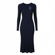 GANT Ribbed C-Neck Women Dress M Evening Blue Navy Knitted Midi Long Sleeve