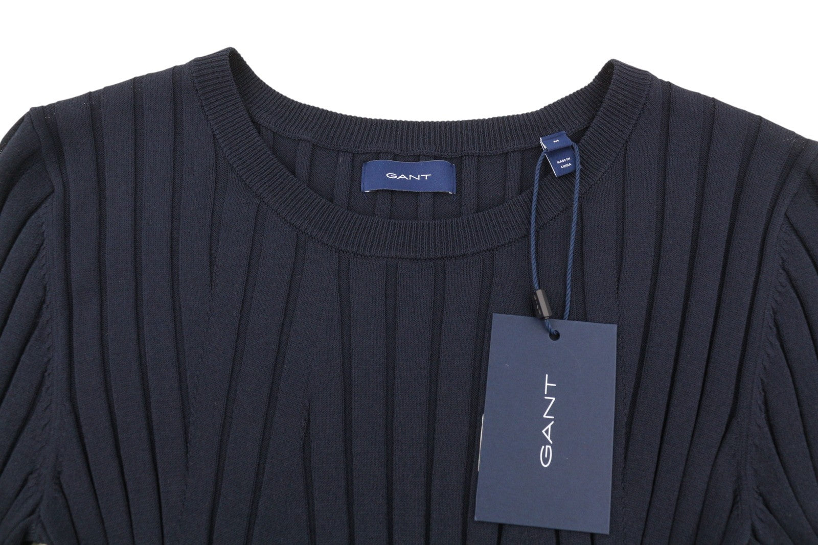 GANT Ribbed C-Neck Women Dress M Evening Blue Navy Knitted Midi Long Sleeve