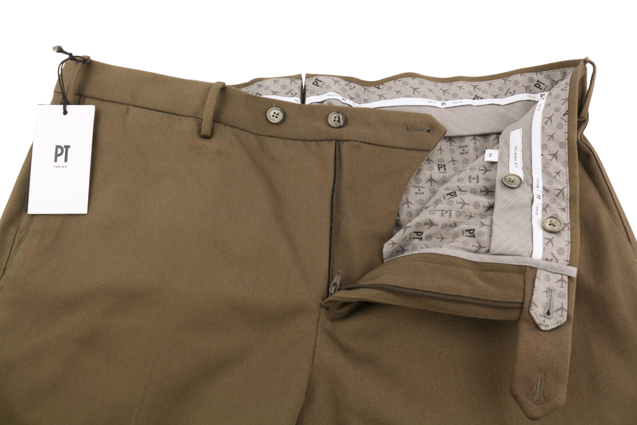 PT TORINO Skinny Fit Men's 56 W38 Mid Brown Chino Zipper Pocket Casual Pants