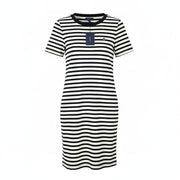 GANT Icon G Striped Jersey Women Dress S Evening Blue Crew Neck Short Sleeve