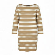 GANT Striped Women Dress L Warm Khaki Crew Neck Tricot Knee-Length Long Sleeve