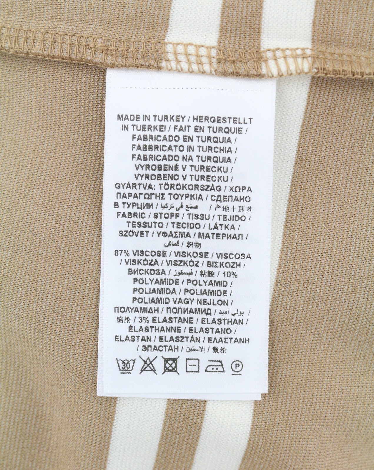 GANT Striped Women Dress L Warm Khaki Crew Neck Tricot Knee-Length Long Sleeve