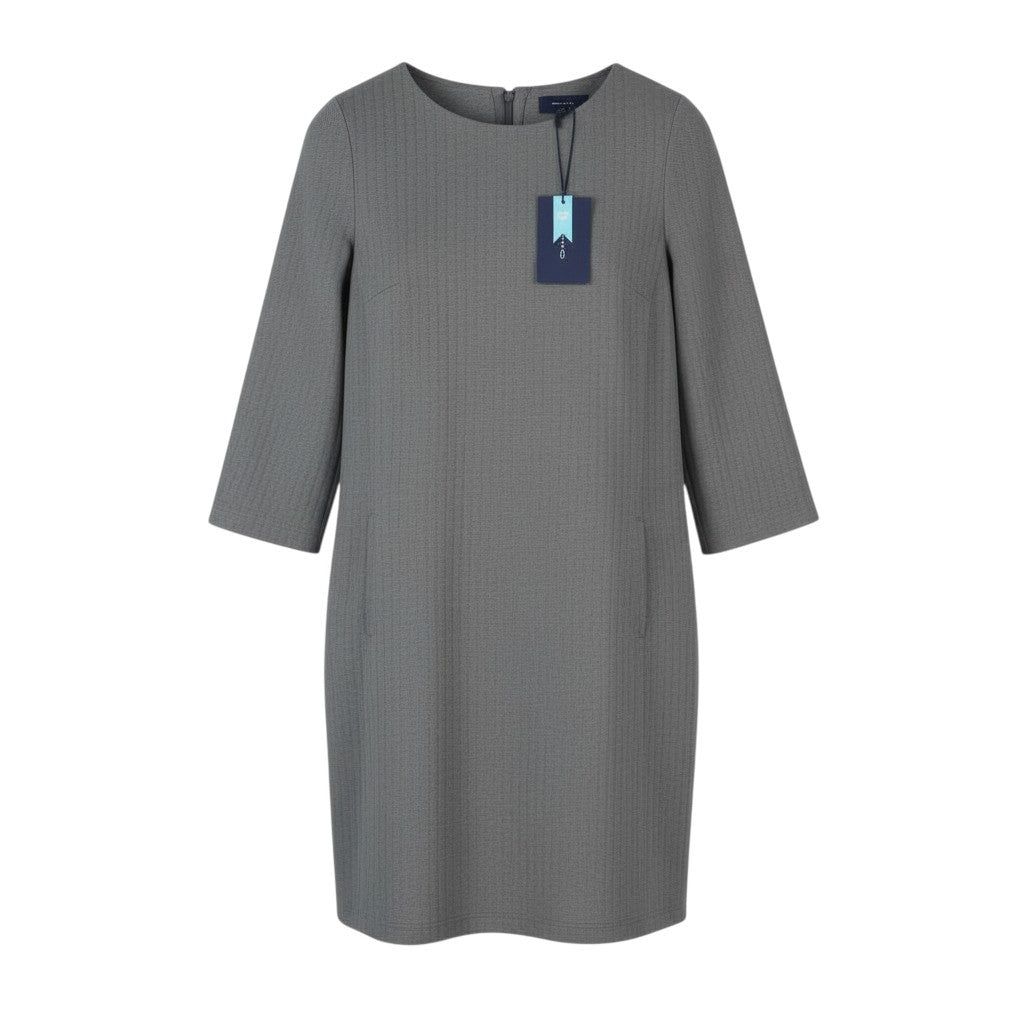 GANT Herringbone Jersey Shift Women Dress EU46 Grey Melange Pockets 3/4 Sleeve
