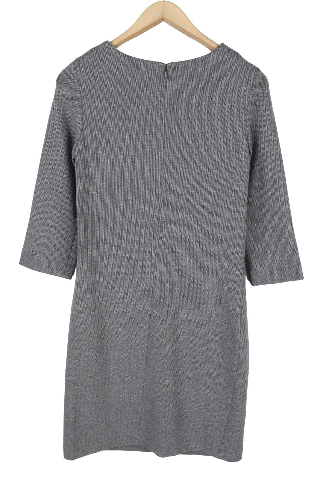 GANT Herringbone Jersey Shift Women Dress EU46 Grey Melange Pockets 3/4 Sleeve
