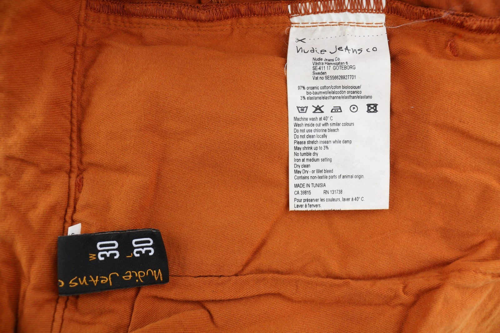 NUDIE JEANS Khaki Slim Men's W30/L30 Organic Warm Orange Zip Casual Chino Pants