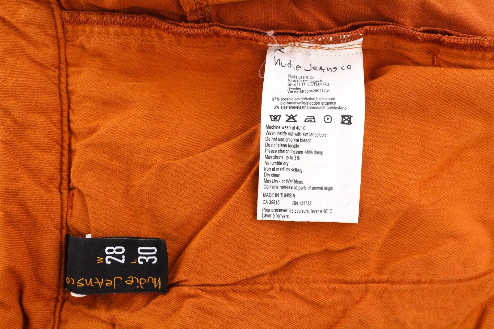 NUDIE JEANS Khaki Slim Men's W28/L30 Organic Warm Orange Zip Casual Chino