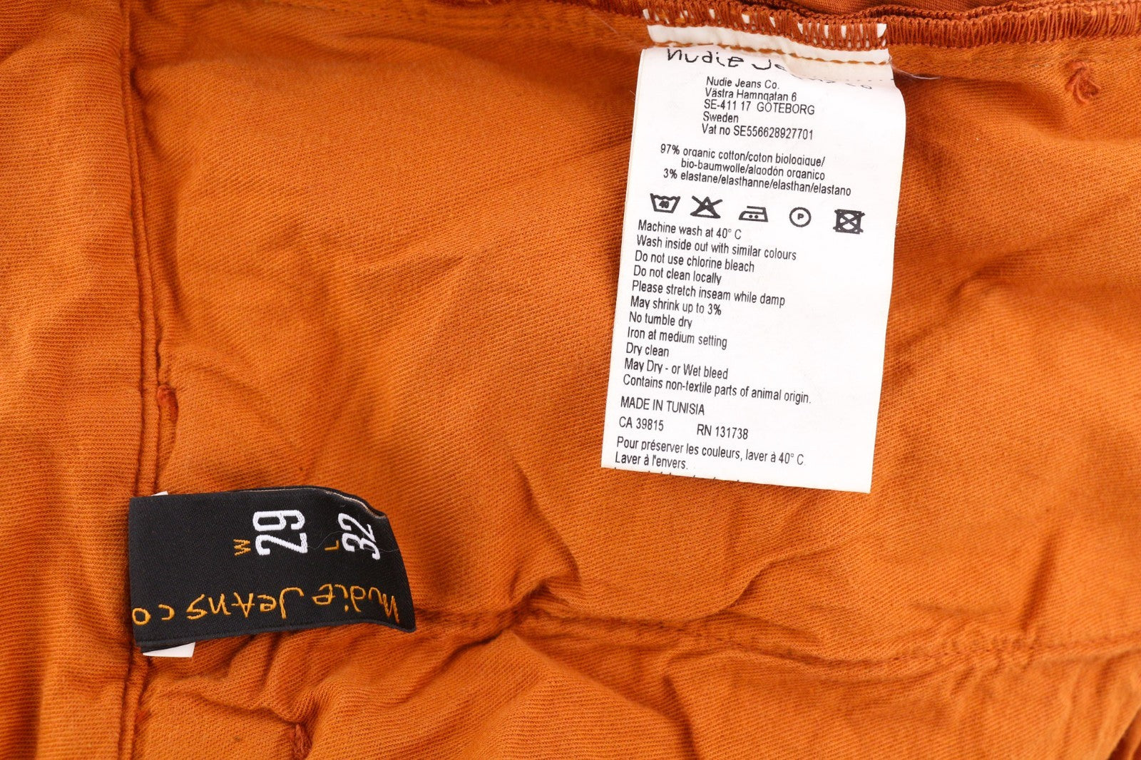 NUDIE JEANS Khaki Slim Men's W29/L32 Organic Warm Orange Zip Casual Chino Pants