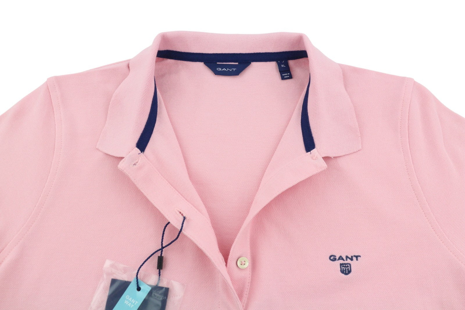 GANT Summer Pique Women T-Shirt XL Preppy Pink Textured Polo Short Sleeve