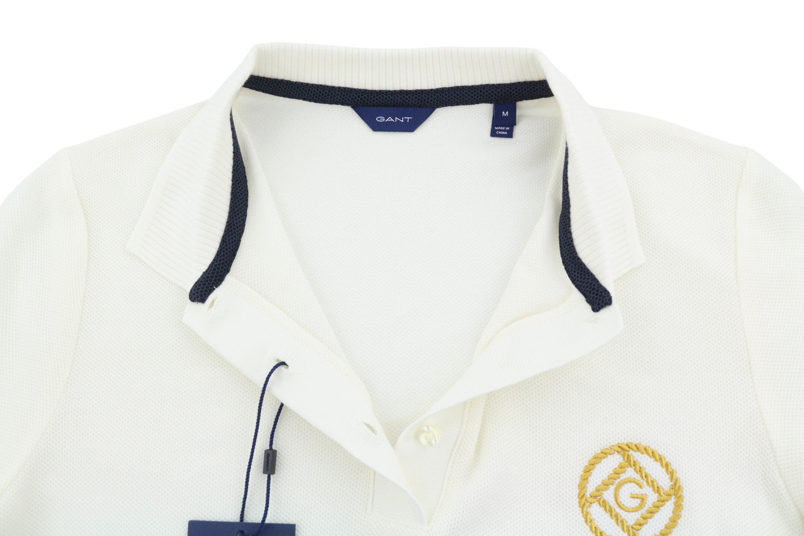 GANT Rope Icon SS Pique Women T-Shirt M Eggshell Textured Polo Short Sleeve