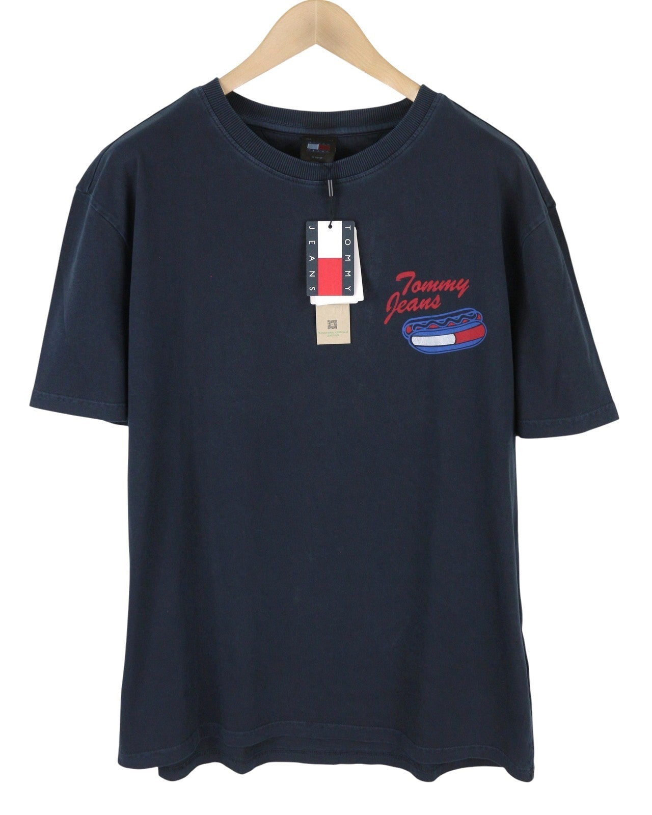 TOMMY HILFIGER Men T-Shirt XL Dark Blue Crew Neck Tricot Logo Short Sleeve