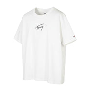 TOMMY HILFIGER Men T-Shirt XL White Crew Neck Front Logo Tricot Short Sleeve