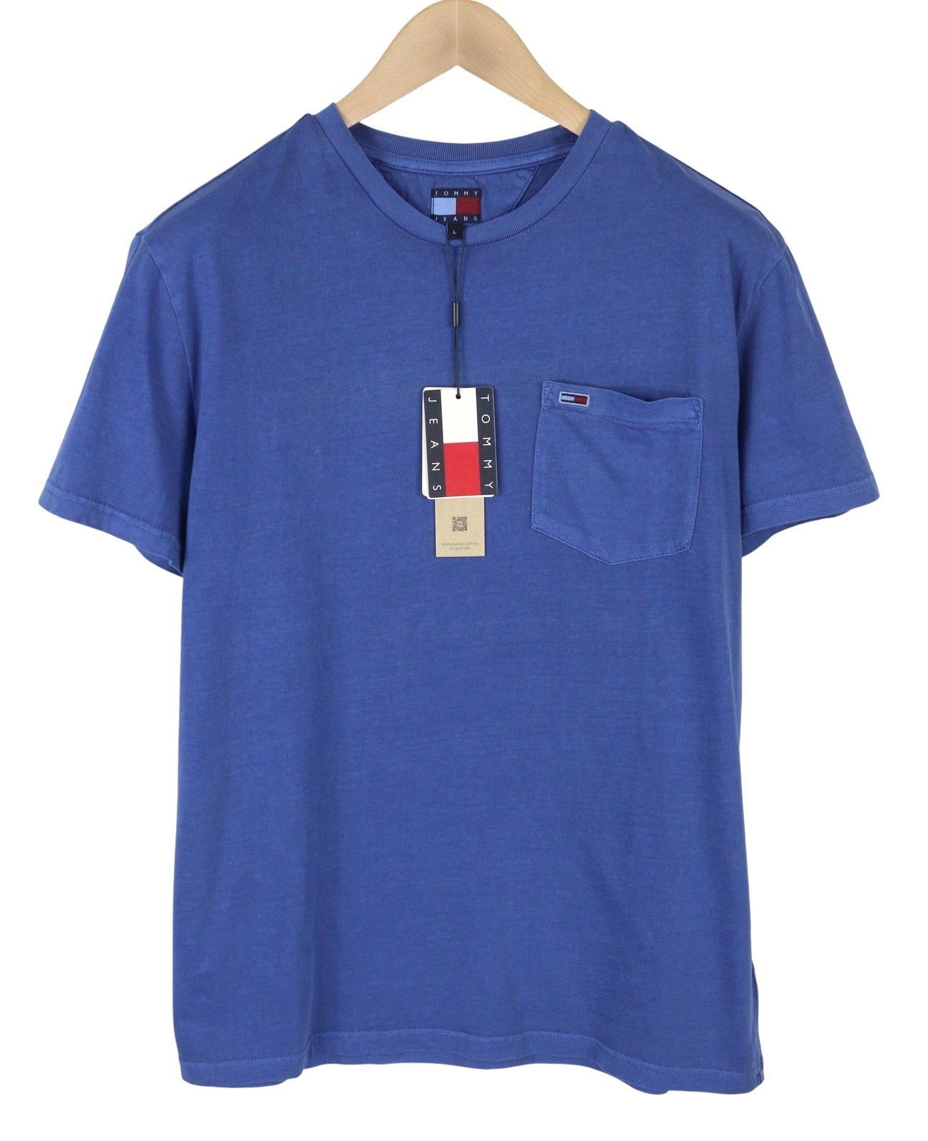 TOMMY HILFIGER Slim Washed Pocx Men T-Shirt L Blue Crew Neck Tricot Short Sleeve