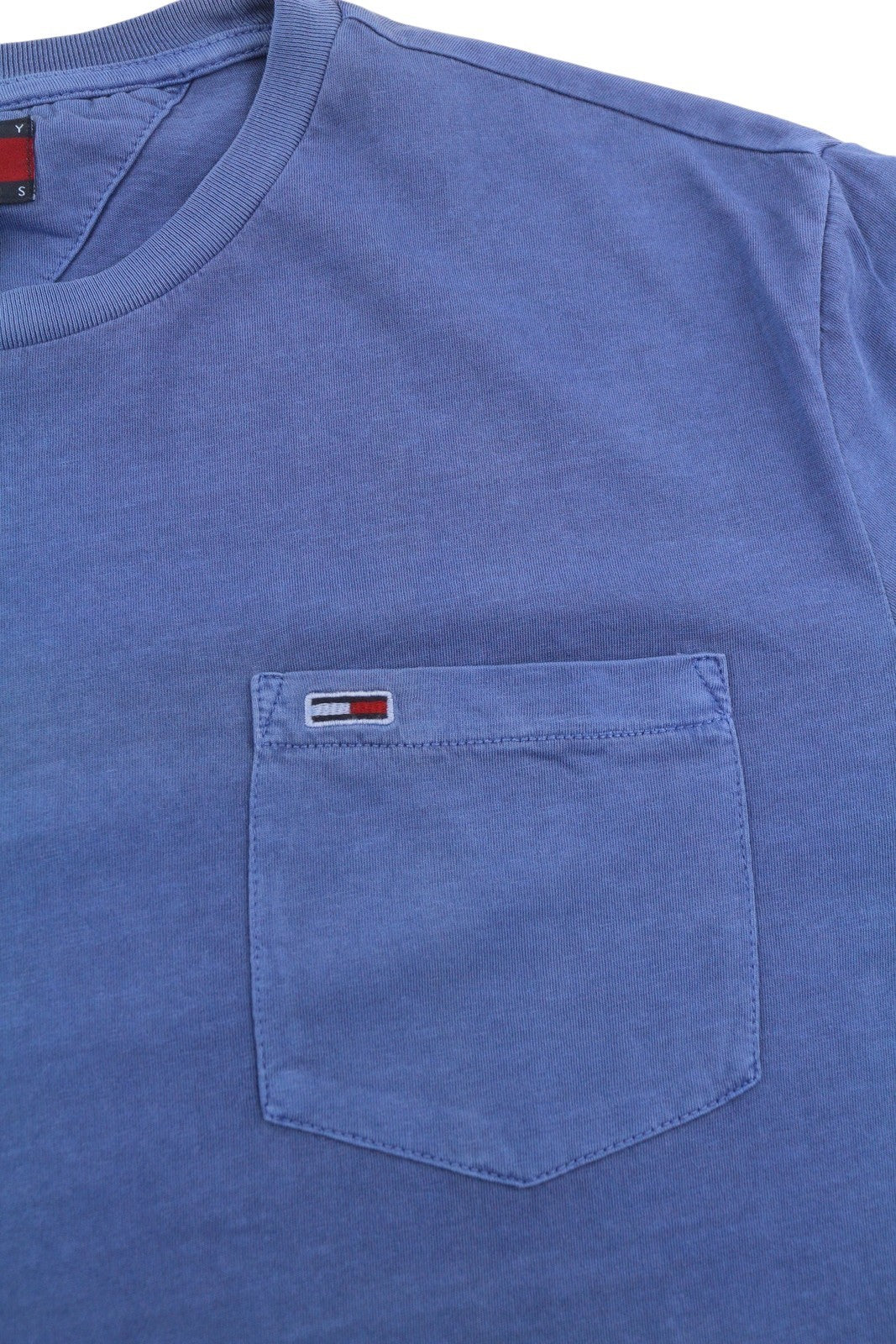 TOMMY HILFIGER Slim Washed Pocx Men T-Shirt L Blue Crew Neck Tricot Short Sleeve