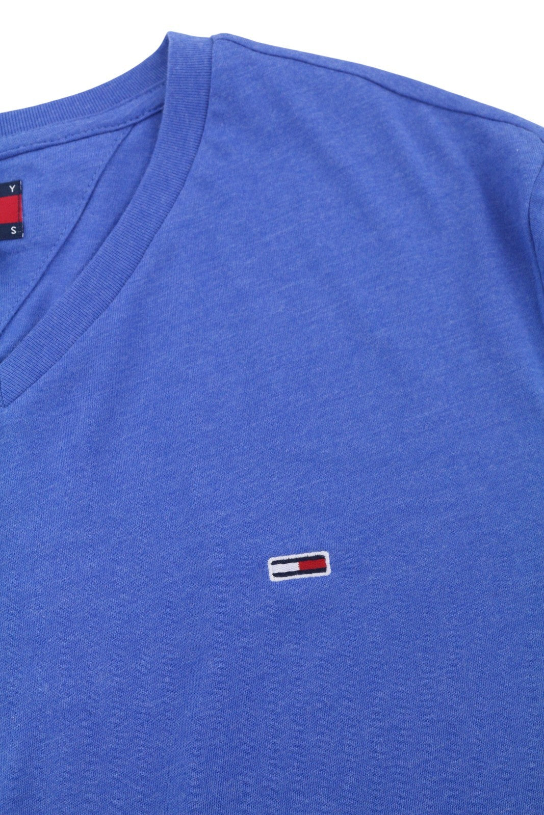 TOMMY HILFIGER Slim Jaspe Men T-Shirt M Blue Melange V-Neck Tricot Short Sleeve