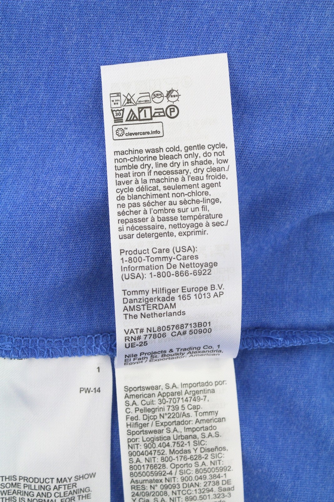 TOMMY HILFIGER Slim Jaspe Men T-Shirt M Blue Melange V-Neck Tricot Short Sleeve