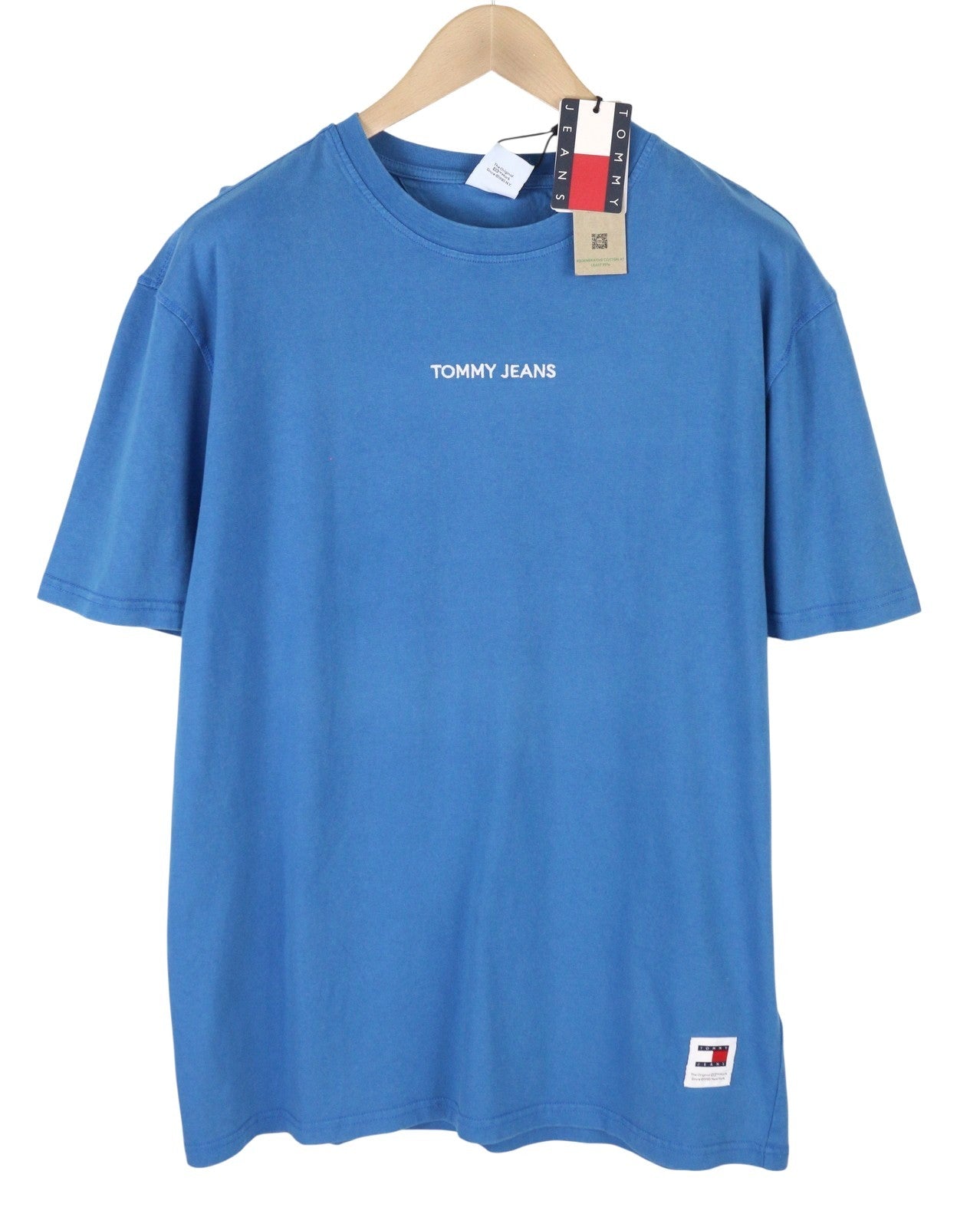 TOMMY HILFIGER Men T-Shirt XL Blue Crew Neck Front Logo Tricot Short Sleeve