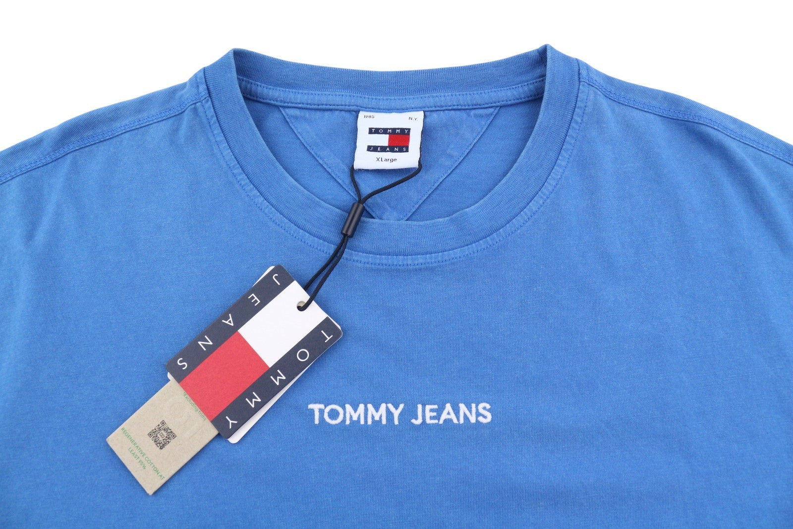 TOMMY HILFIGER Men T-Shirt XL Blue Crew Neck Front Logo Tricot Short Sleeve