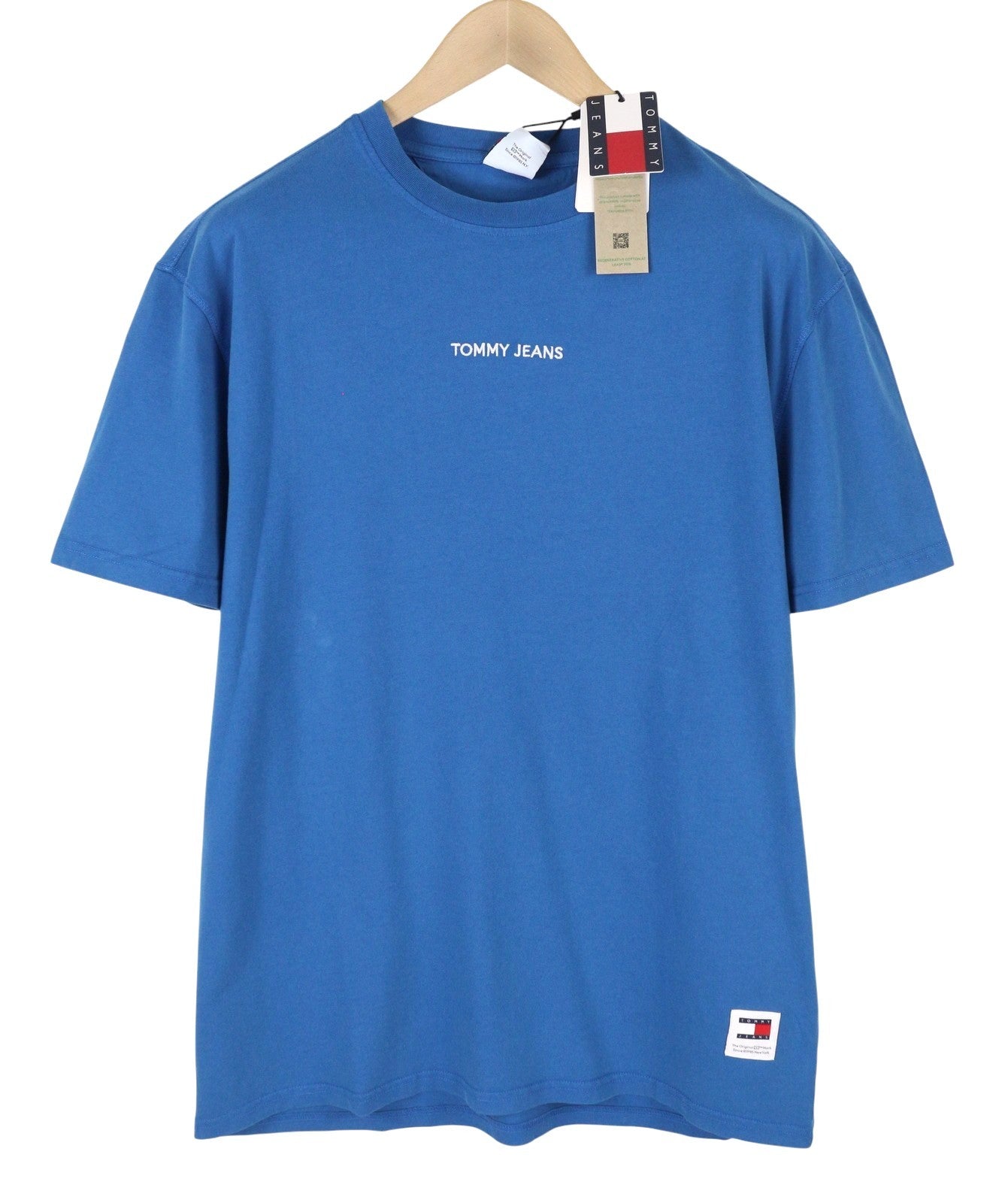 TOMMY HILFIGER Men T-Shirt M Blue Crew Neck Front Logo Tricot Short Sleeve