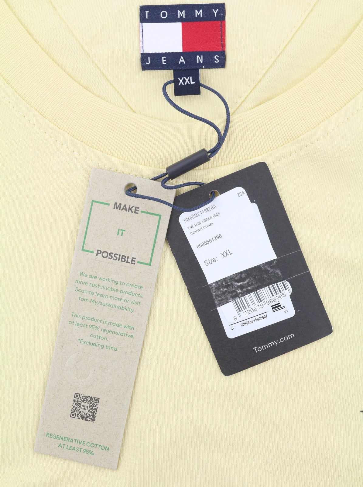TOMMY HILFIGER Slim Linear Ches Men T-Shirt 2XL Custard Cream Crew Neck Tricot
