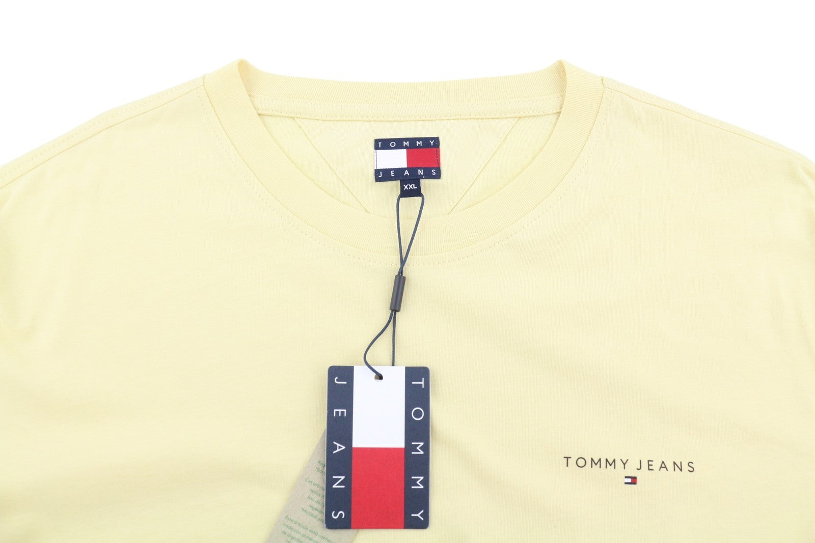 TOMMY HILFIGER Slim Linear Ches Men T-Shirt 2XL Custard Cream Crew Neck Tricot