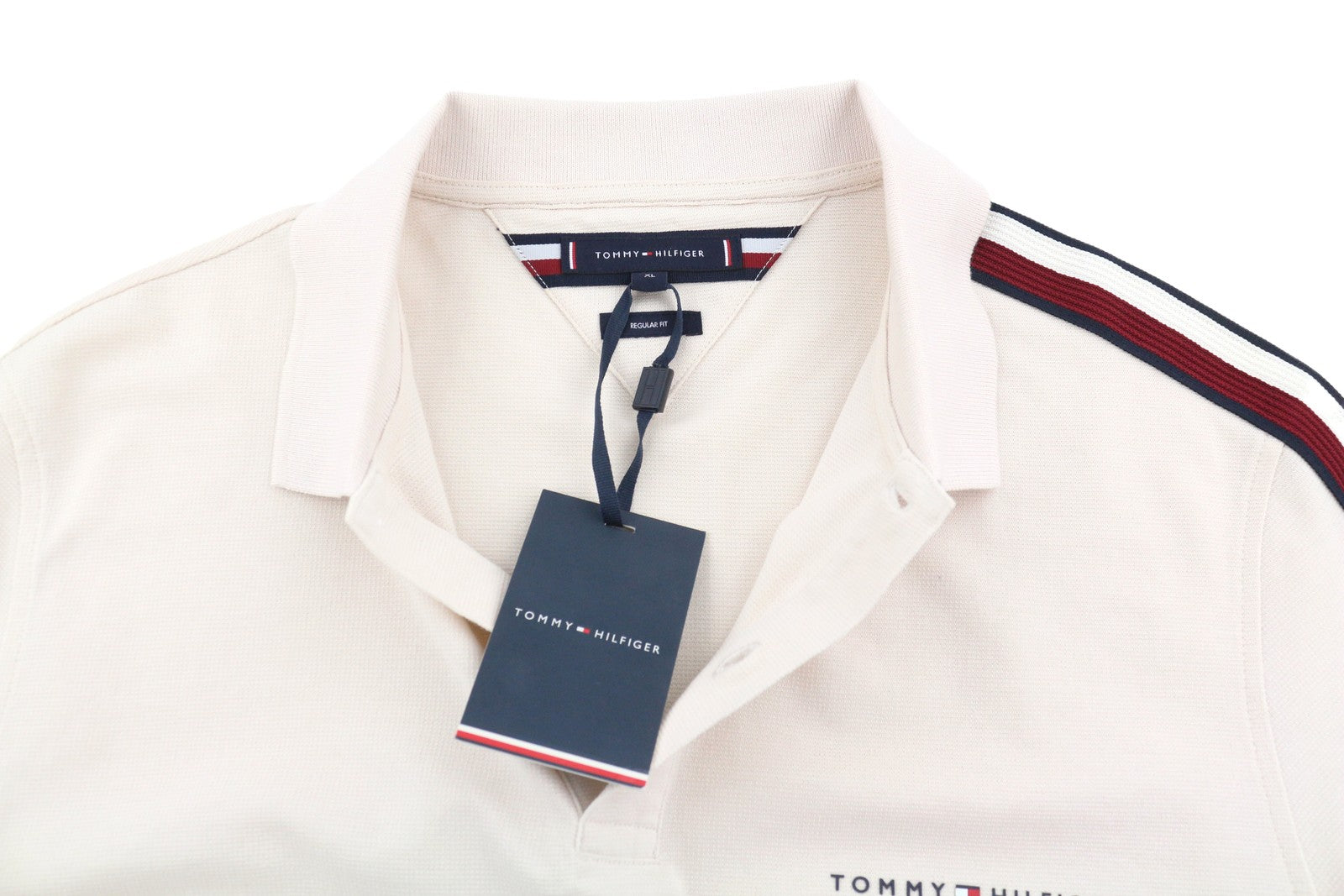 TOMMY HILFIGER Global Stripe Sleeve Men Polos XL Feather White Short Sleeve
