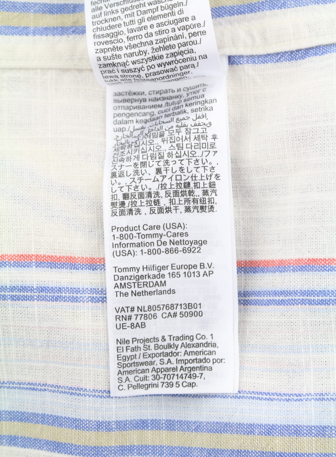 TOMMY HILFIGER Reg Slub Stripe Men Shirt 2XL Colourful Spread Neck Short Sleeve