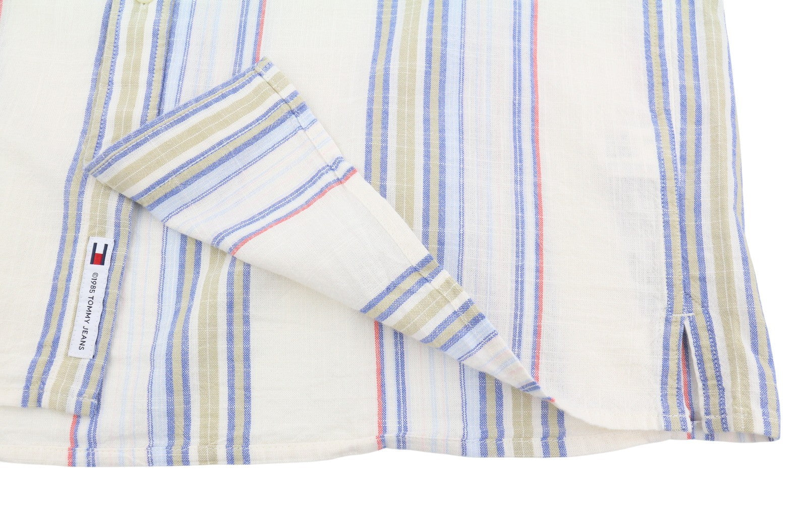 TOMMY HILFIGER Reg Slub Stripe Men Shirt S Colourful Spread Neck Short Sleeve