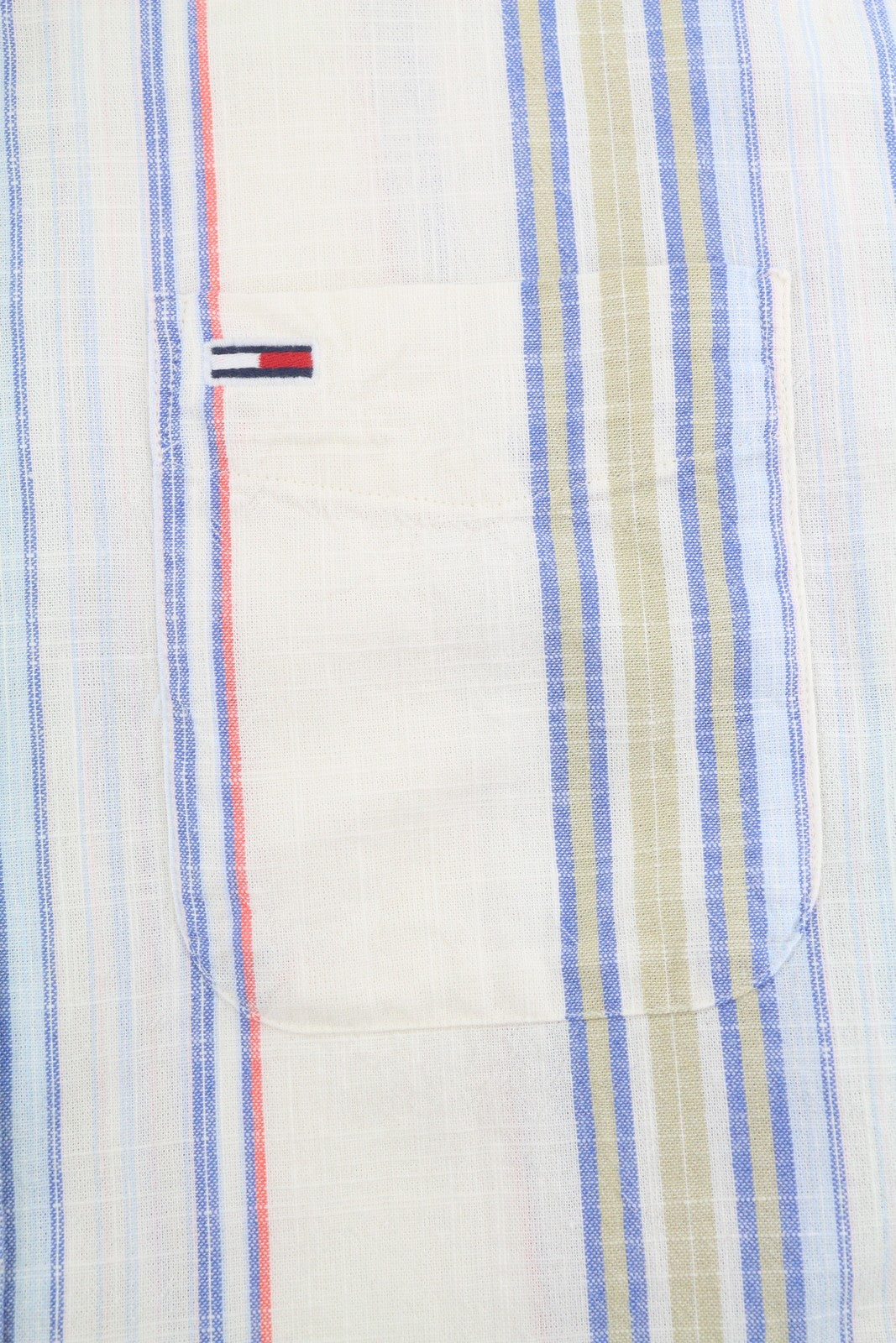 TOMMY HILFIGER Reg Slub Stripe Men Shirt S Colourful Spread Neck Short Sleeve
