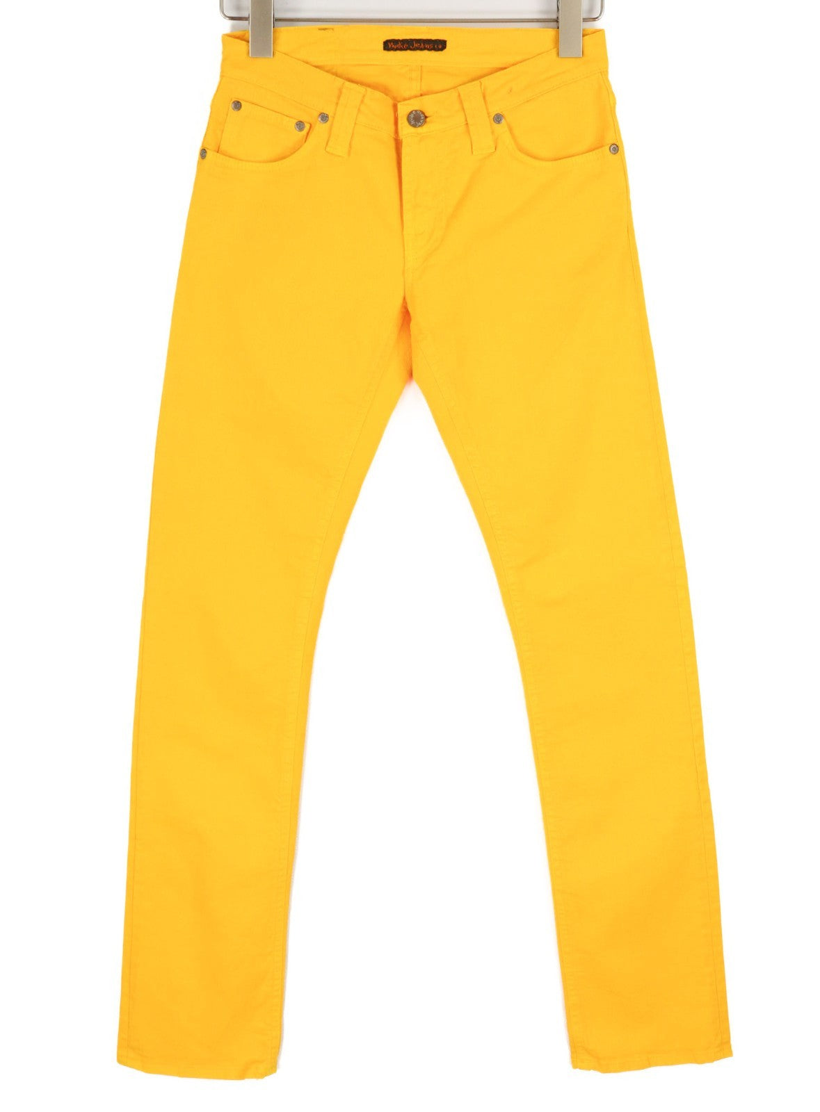 NUDIE JEANS Super Slim Kim Men's W28/L33 Yellow Denim Slim Fit Zip Logo Jeans