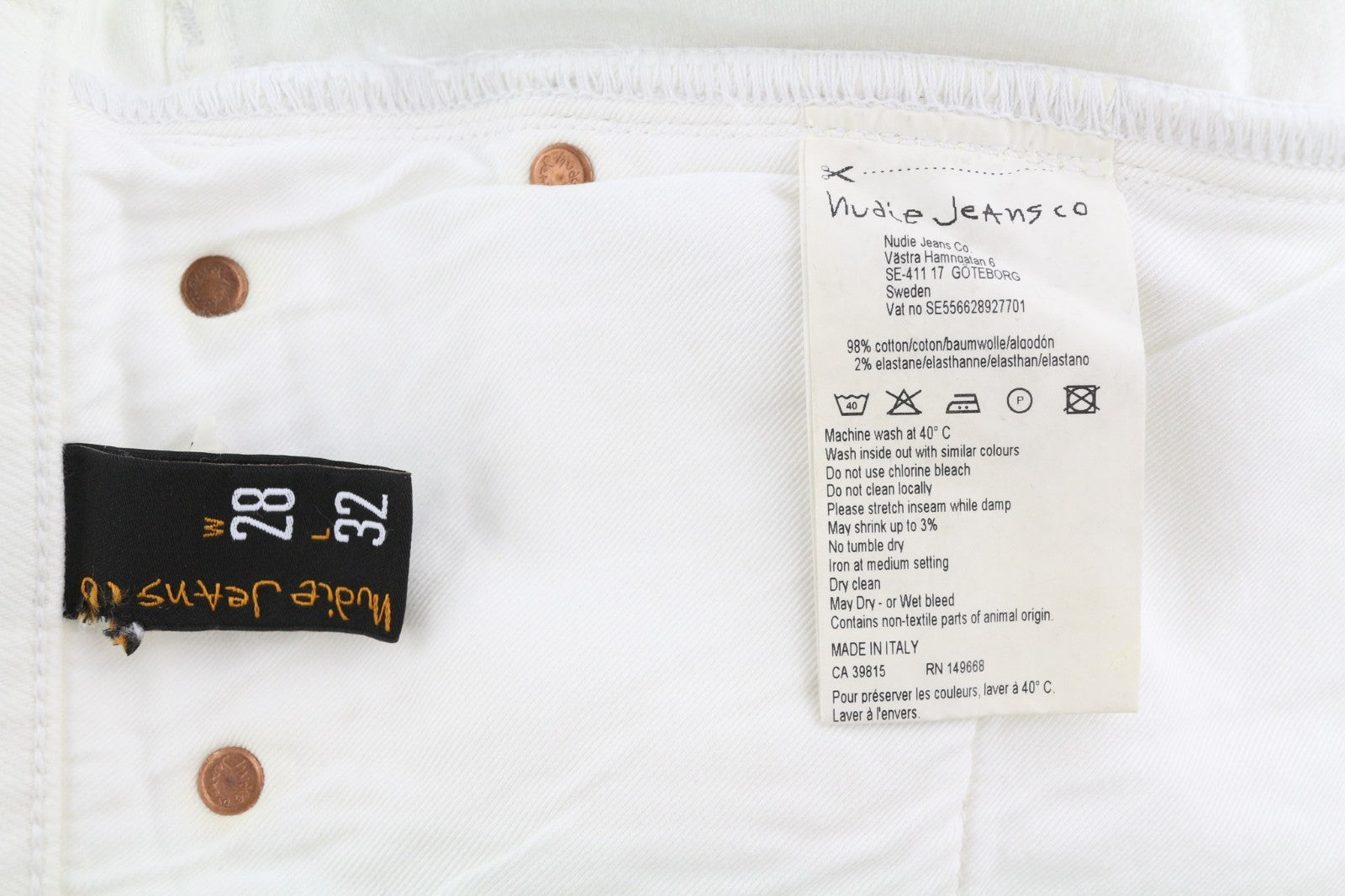 NUDIE JEANS Long John Men's W28/L32 Blazing White Organic Slim Denim Jeans