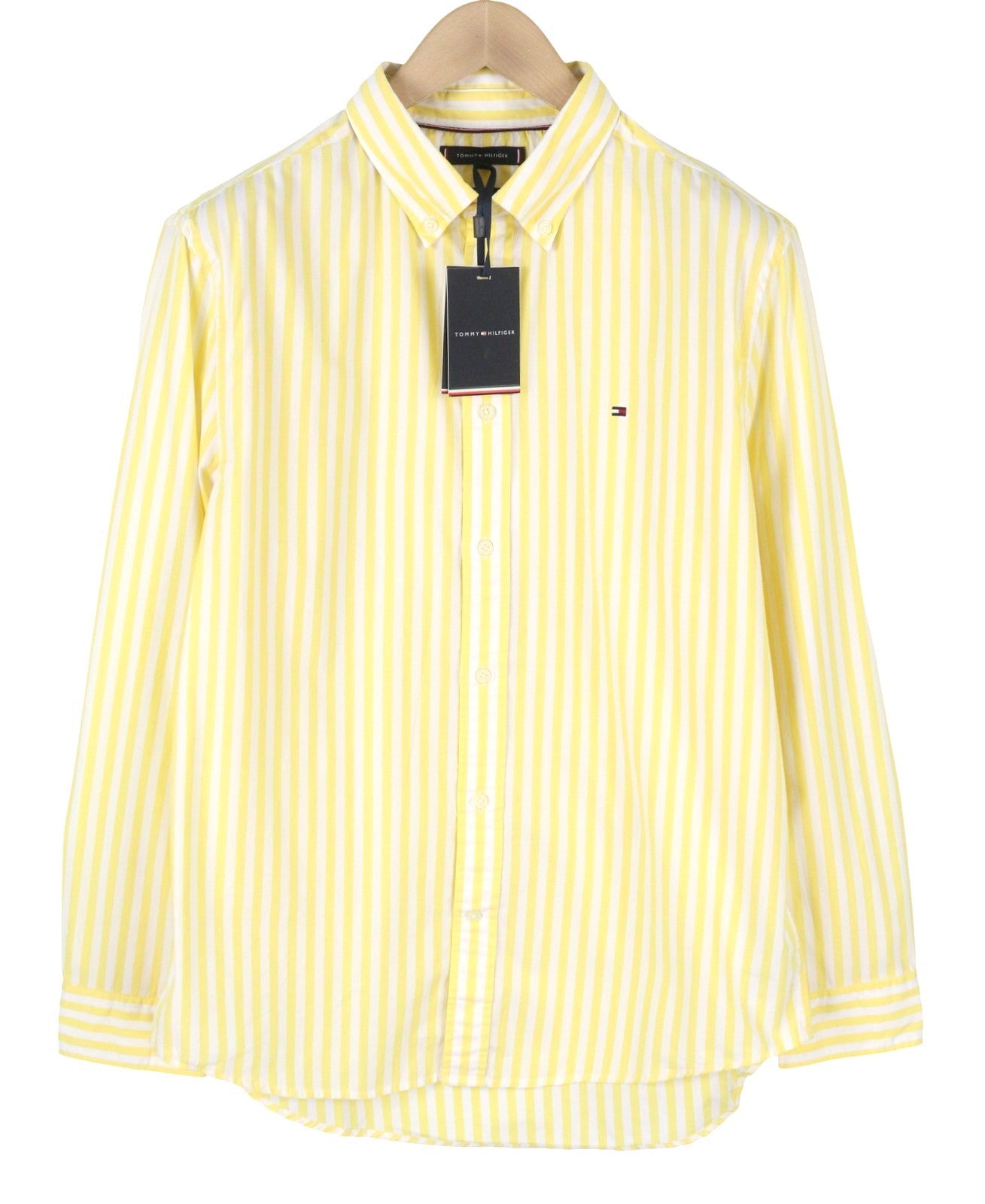 TOMMY HILFIGER THFlex Poplin Bold Men Shirt 2XL Yellow Striped Button-Down Neck