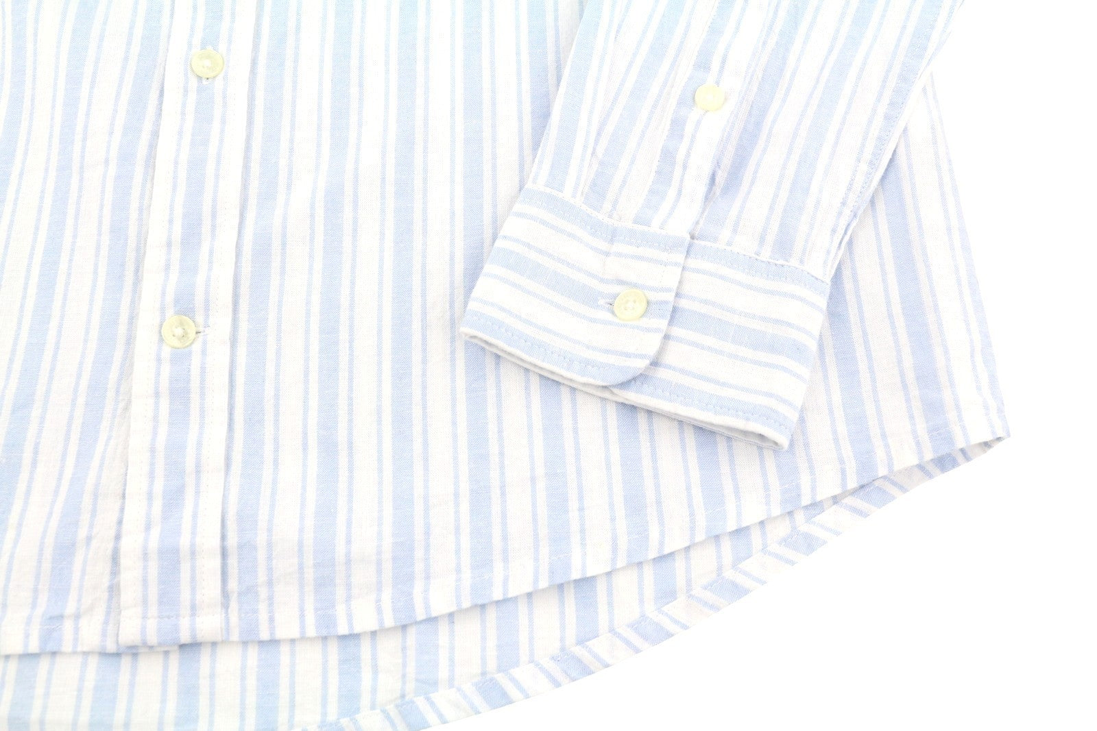 TOMMY HILFIGER Mao Stripe Linen Men Shirt M Blue Mandarin Neck Patch Pocket