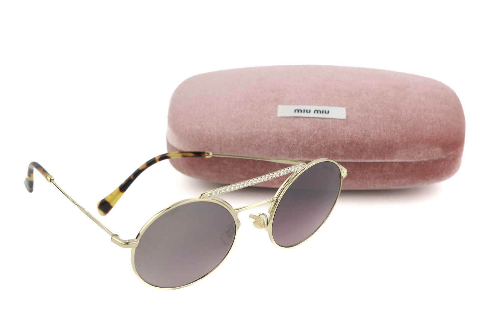 MIU MIU 52VS Women's Sunglasses One Size Oval Animal Print Rhinestone Frame