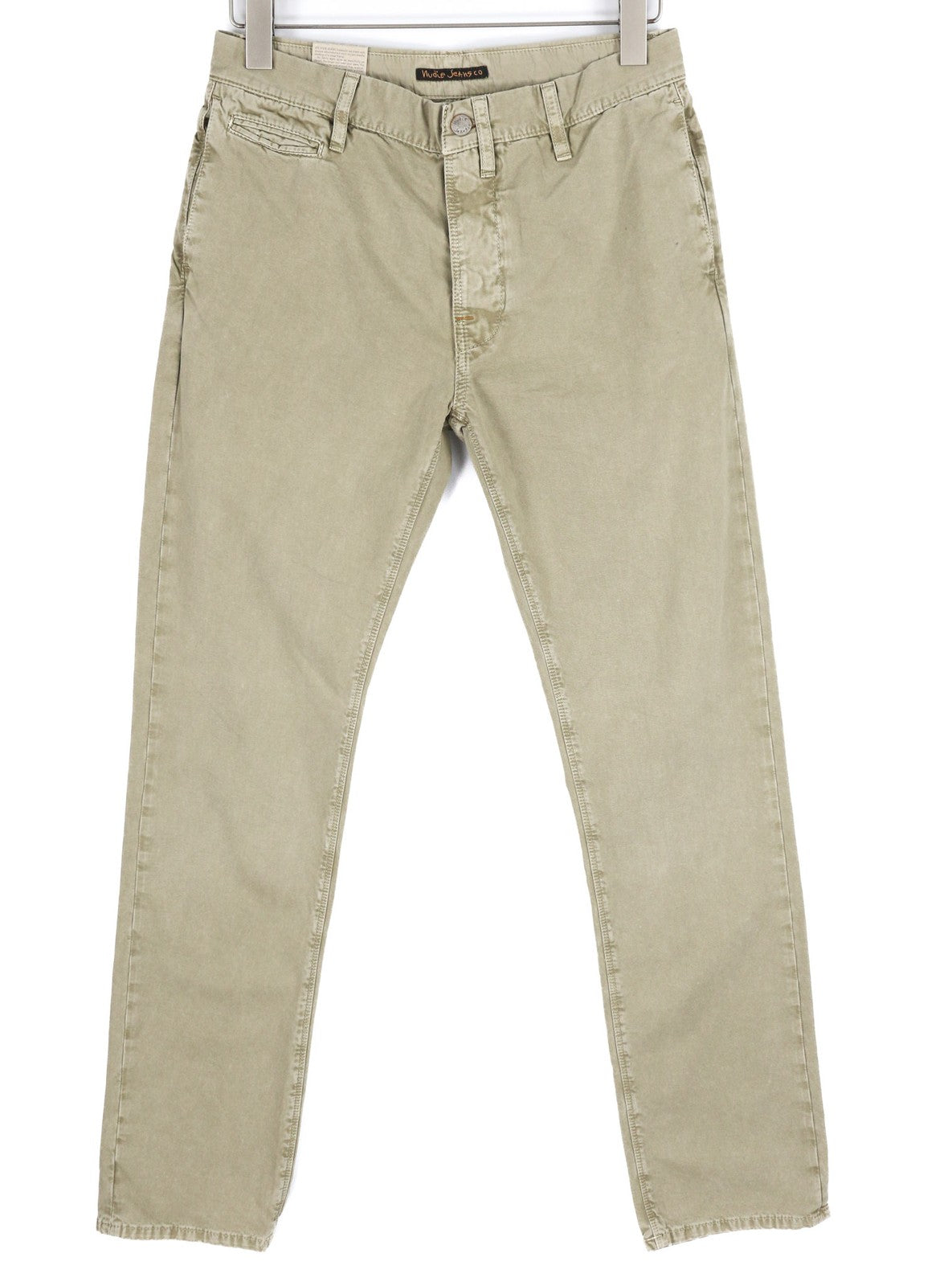 NUDIE JEANS Khaki Regular Men's W29/L32 Beige Chino Button Pocket Logo Pants